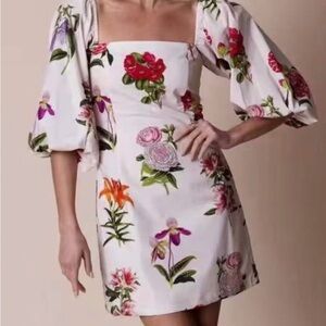 Cara Cara Montauk Puff Sleeve Mini Dress - Egret Camillia Floral